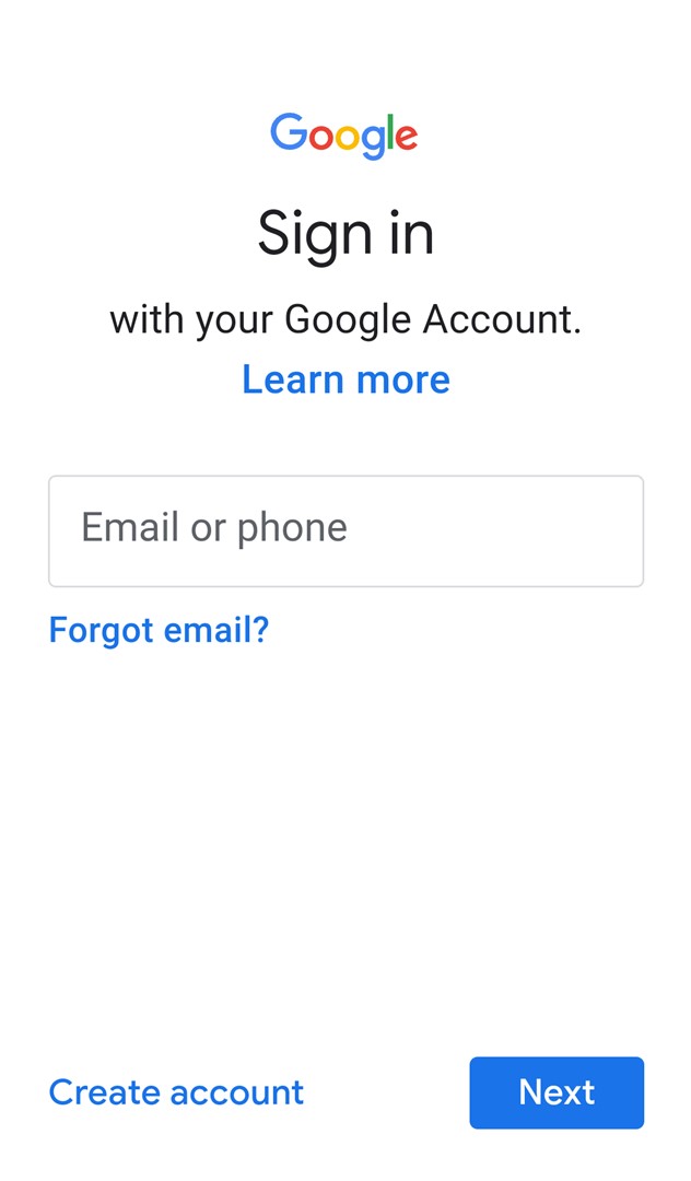 登录谷歌账号的页面